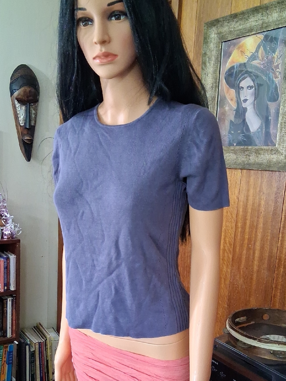 Ann Taylor Short-Sleeve Crewneck Top in Dusty Purple